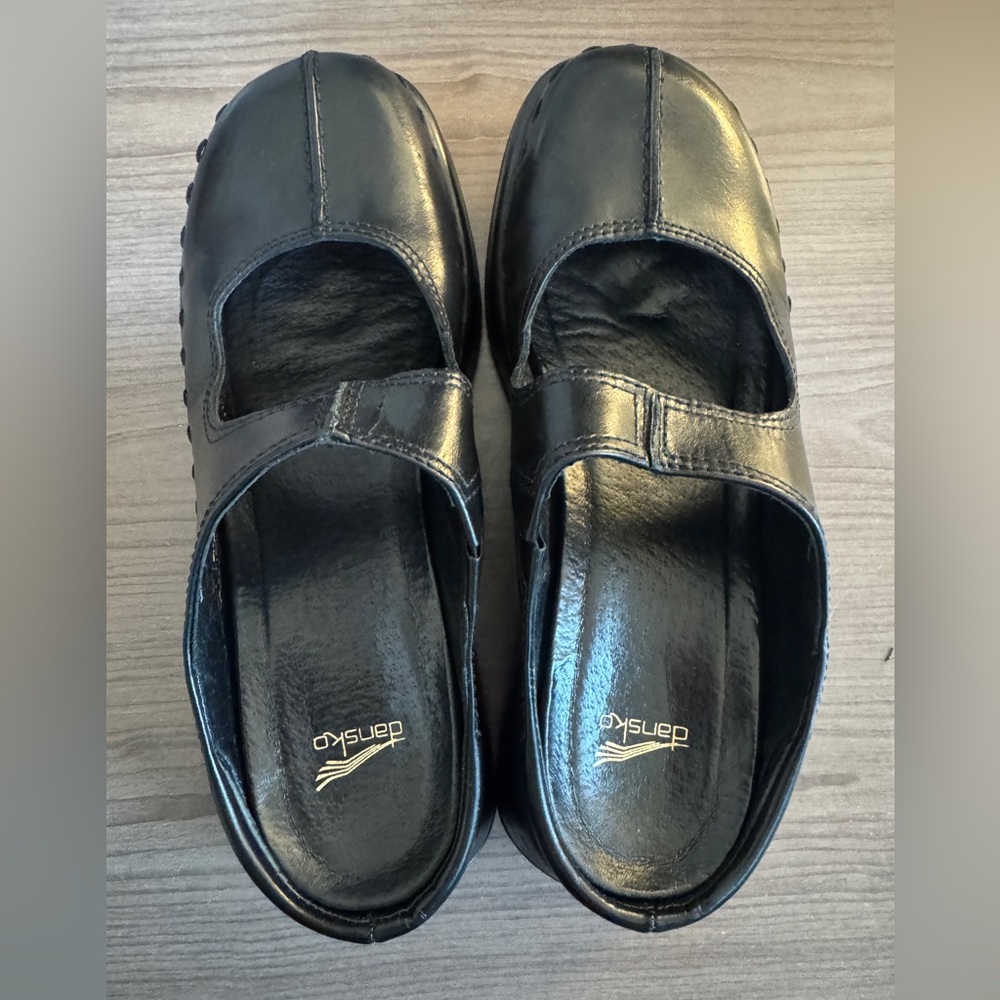 Dansko Black Leather Open Strap Clogs Size EU 41 (US ~9.5)